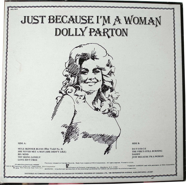 Dolly Parton : Just Because I'm A Woman (LP, Comp)