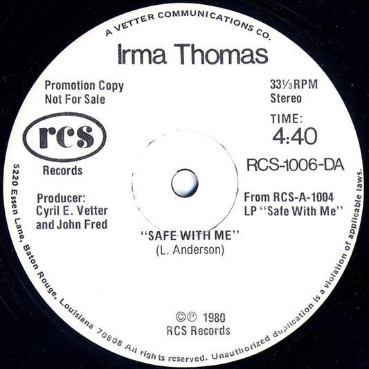 Irma Thomas : Safe With Me (12", Promo)