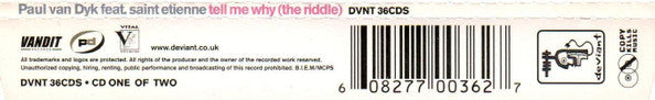 Paul van Dyk Feat. Saint Etienne : Tell Me Why (The Riddle) (CD, Single, P/Mixed, CD1)