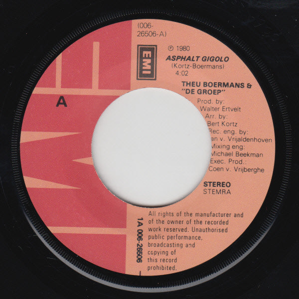Theu Boermans & "De Groep" : Asphalt Gigolo / Bedtijd (7", Single)