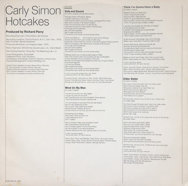 Carly Simon : Hotcakes (LP, Album, RE, Gat)