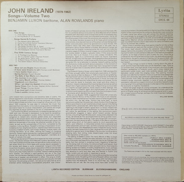 John Ireland, Benjamin Luxon, Alan Rowlands : Songs - Volume Two (LP)