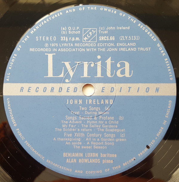 John Ireland, Benjamin Luxon, Alan Rowlands : Songs - Volume Two (LP)
