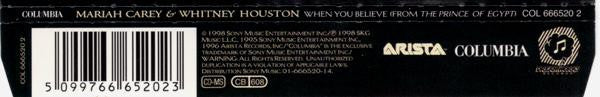 Mariah Carey & Whitney Houston : When You Believe (From The Prince Of Egypt) (CD, Maxi)