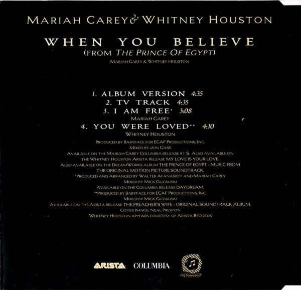 Mariah Carey & Whitney Houston : When You Believe (From The Prince Of Egypt) (CD, Maxi)