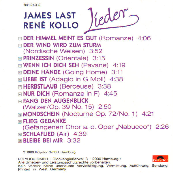 James Last - René Kollo : Lieder (CD, Album)