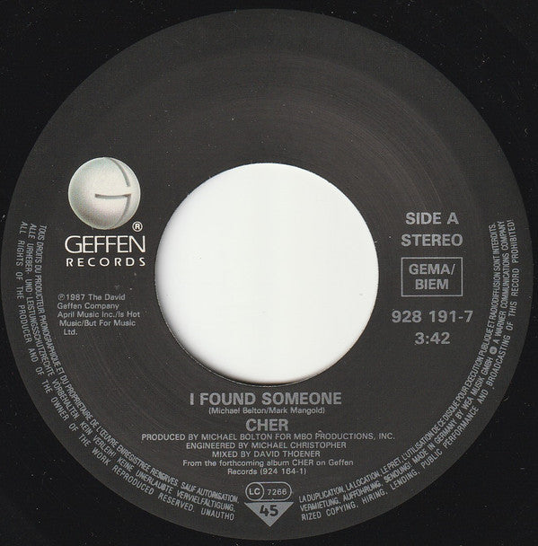 Cher : I Found Someone (7", Single)