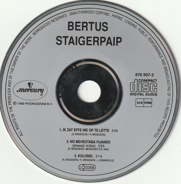 Bertus Staigerpaip : Ik Zat Effe Nie Op Te Lette (CD, Maxi)