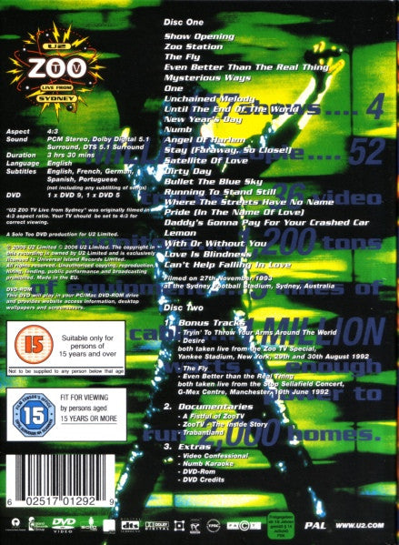 U2 : ZooTV Live From Sydney (DVD-V, Multichannel, PAL + DVD-V, Enh, PAL + Dlx, )