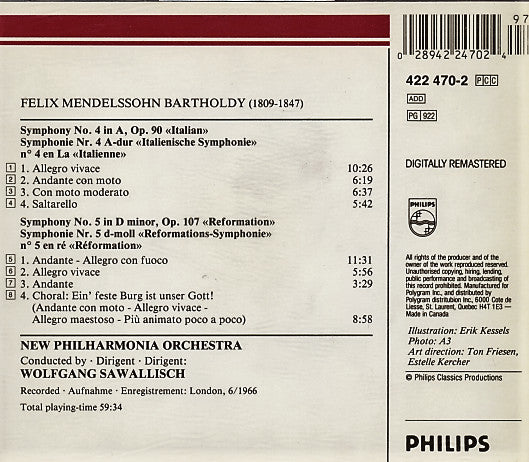 Felix Mendelssohn-Bartholdy, New Philharmonia Orchestra, Wolfgang Sawallisch : Symphonies 4 and 5 (CD, Album, RE, RM)