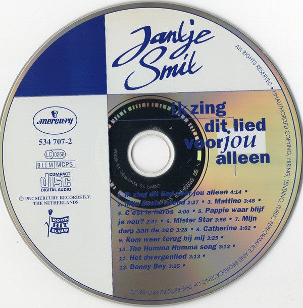 Jan Smit : Ik Zing Dit Lied Voor Jou Alleen (CD, Album, RE)