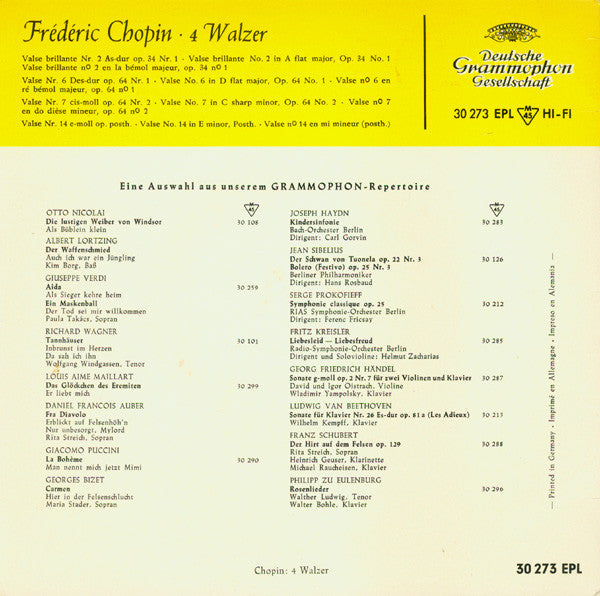 Frédéric Chopin - Stefan Askenase : 4 Walzer (7", EP, Mono)