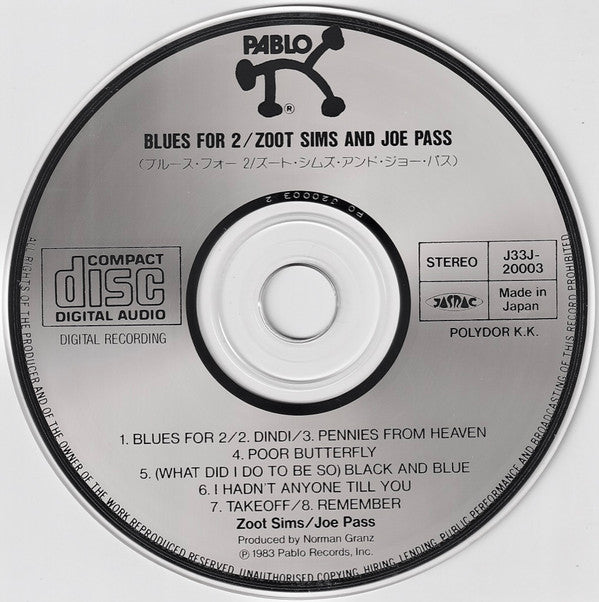 Zoot Sims Plus Joe Pass : Blues For 2 (CD)