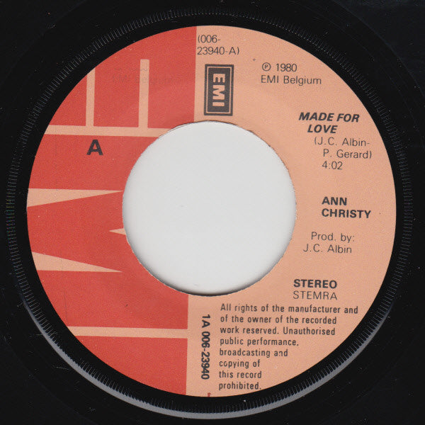 Ann Christy : Made For Love (7", Single)
