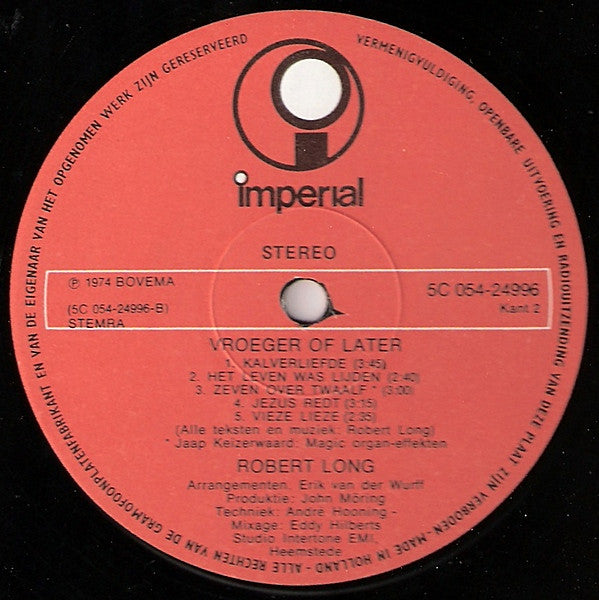 Robert Long : Vroeger Of Later (LP, Album, Red)