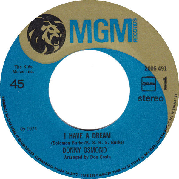 Donny Osmond : I Have A Dream (7", Single)