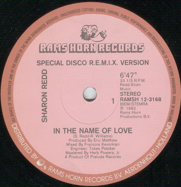 Sharon Redd : In The Name Of Love (Special Disco R.E.M.I.X. Version) (12", Single)
