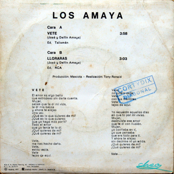 Los Amaya : Vete (7", Single)