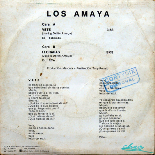 Los Amaya : Vete (7", Single)