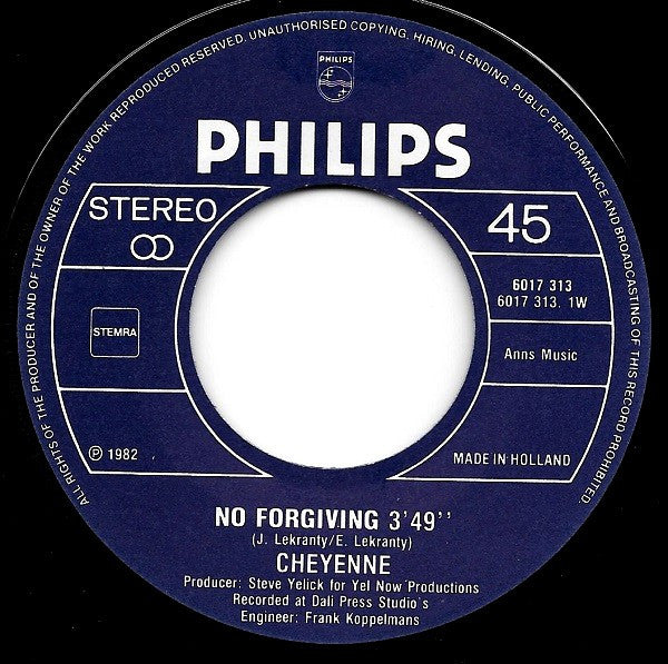 Cheyenne (2) : No Forgiving (7", Single)