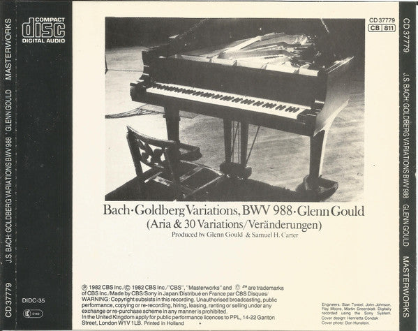 Johann Sebastian Bach, Glenn Gould : The Goldberg Variations (CD, Album)