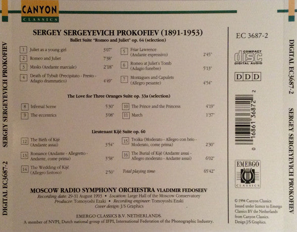 Sergei Prokofiev / Vladimir Fedoseyev, Большой Симфонический Оркестр Всесоюзного Радио : Orchestral Suites (CD, Album)