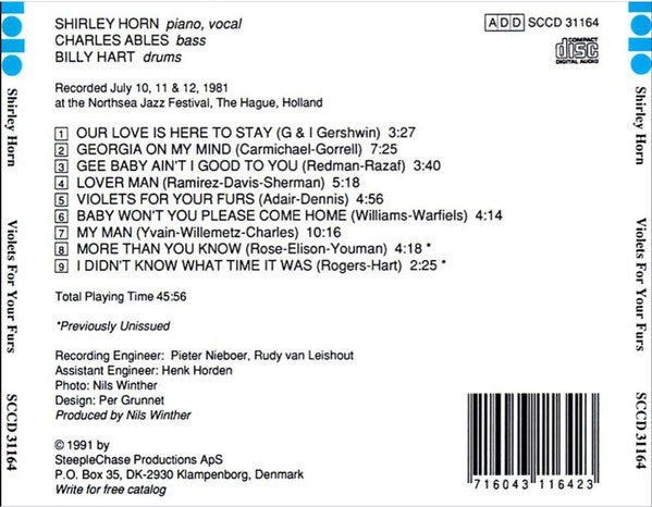 Shirley Horn Trio : Violets For Your Furs (CD, Album, RE)