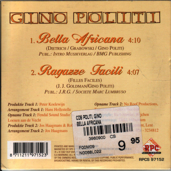 Gino Politi : Bella Africana (CD, Single, Car)