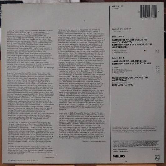 Franz Schubert - Concertgebouworkest, Bernard Haitink : Symphonies No. 5 And No. 8 «Unfinished» (LP, RE)