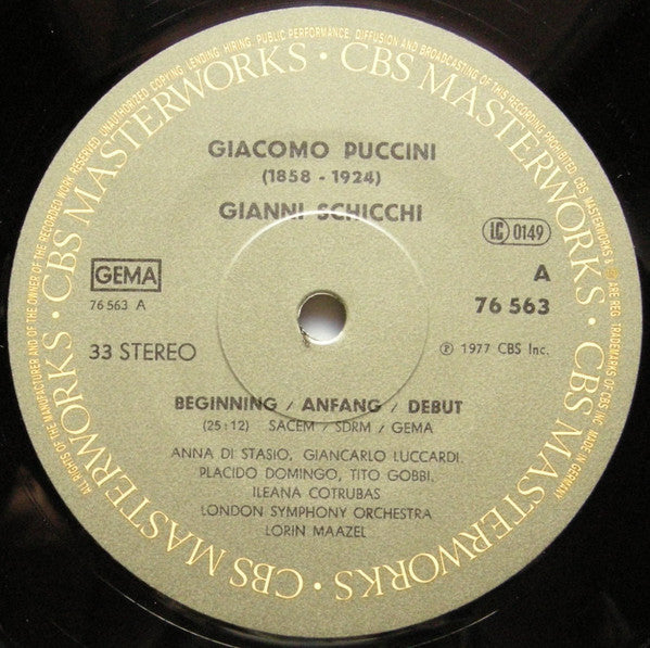 Giacomo Puccini - Tito Gobbi, Ileana Cotrubas, Placido Domingo, London Symphony Orchestra, Lorin Maazel : Gianni Schicchi (LP, Album + Box)