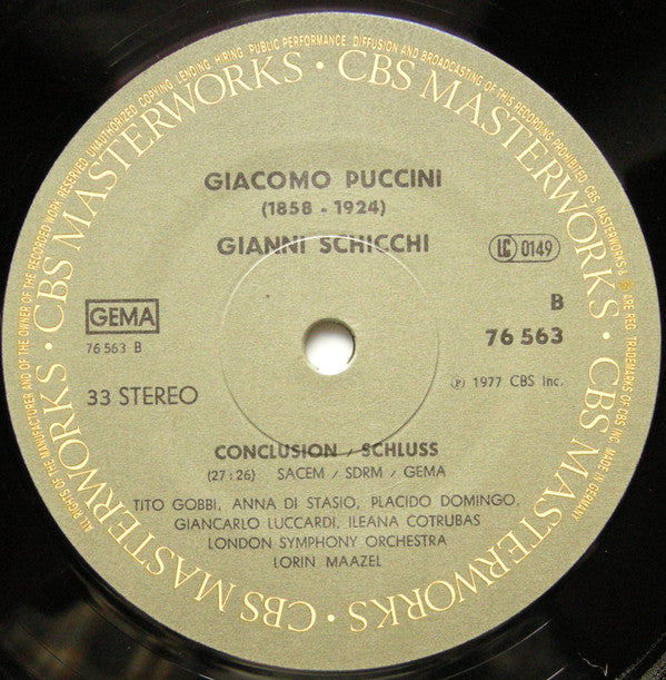 Giacomo Puccini - Tito Gobbi, Ileana Cotrubas, Placido Domingo, London Symphony Orchestra, Lorin Maazel : Gianni Schicchi (LP, Album + Box)