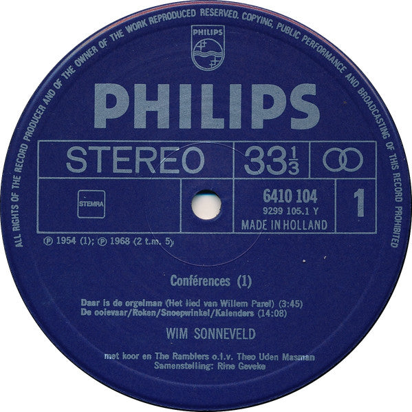 Wim Sonneveld : Conférences-1 (LP, Comp)