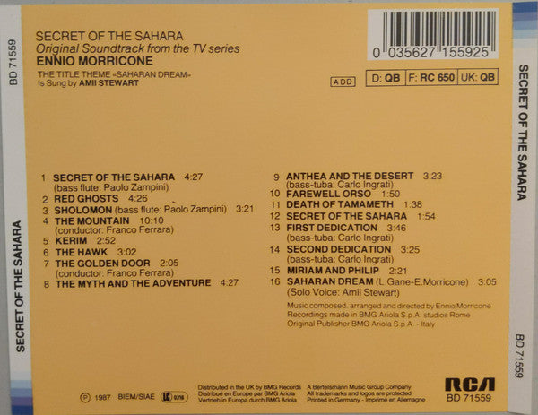 Ennio Morricone : Secret Of The Sahara (Original Soundtrack From The TV Series) (CD, Album)