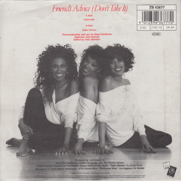 Pointer Sisters : Friends' Advice (Don't Take It) (7", Single)