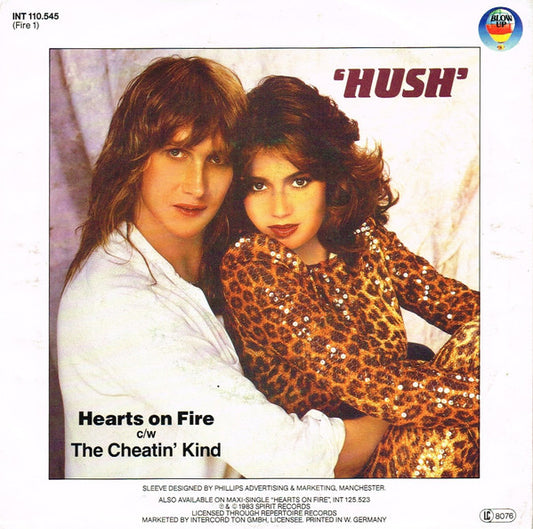 Hush (10) : Hearts On Fire (7", Single)