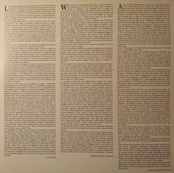 J.H. Fiocco* - Westvlaams Vocaal Ensemble*, Musica Polyphonica, Louis Devos : Missa Solemnis (LP)