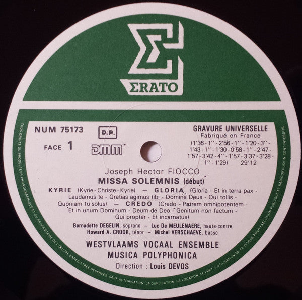 J.H. Fiocco* - Westvlaams Vocaal Ensemble*, Musica Polyphonica, Louis Devos : Missa Solemnis (LP)