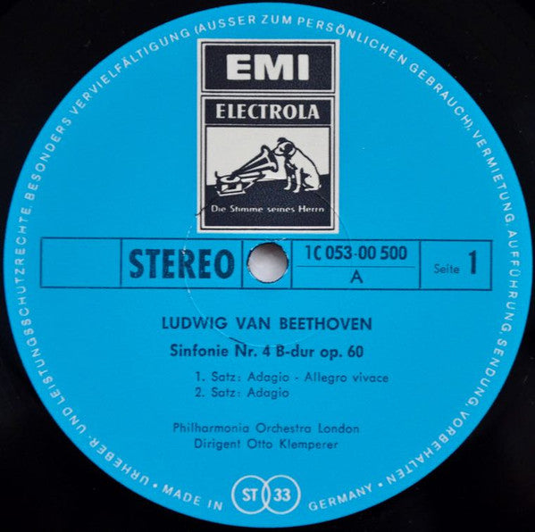 Ludwig van Beethoven, Philharmonia Orchestra, Otto Klemperer : 4.Sinfonie B-Dur Op. 60 (LP)