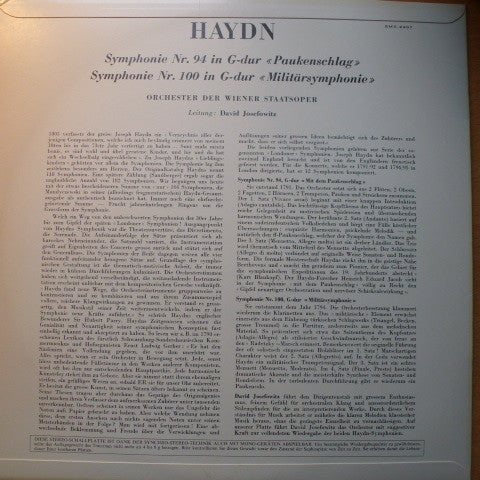 Joseph Haydn : Orchester Der Wiener Staatsoper, David Josefowitz : Symphonie Nr. 94 "Paukenschlag" / Symphonie Nr. 100 "Militär" (LP)