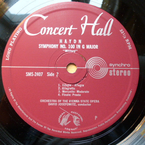 Joseph Haydn : Orchester Der Wiener Staatsoper, David Josefowitz : Symphonie Nr. 94 "Paukenschlag" / Symphonie Nr. 100 "Militär" (LP)