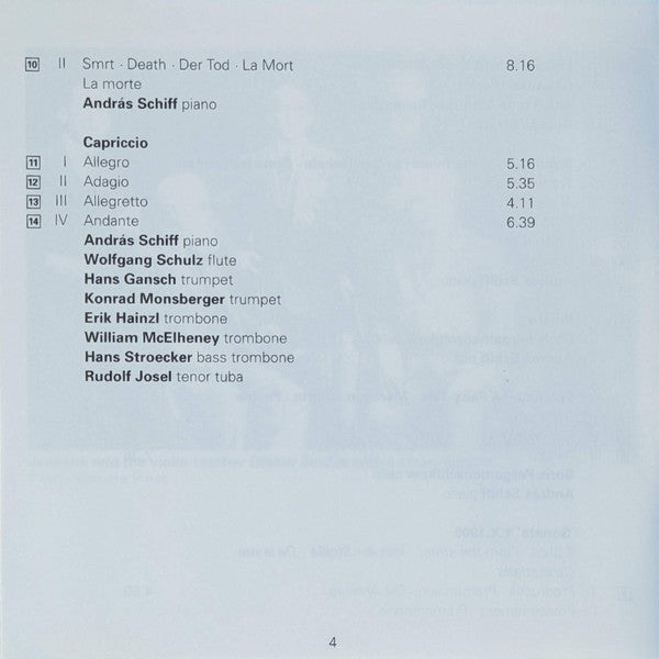 Musiktage Mondsee artistic director András Schiff - Leoš Janáček : Sonata 1.X.1905, In The Mist, Pohádka For Cello & Piano (CD, Album)