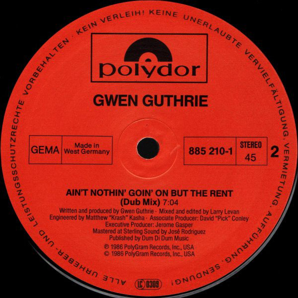 Gwen Guthrie : Ain't Nothin' Goin' On But The Rent (12", Single)