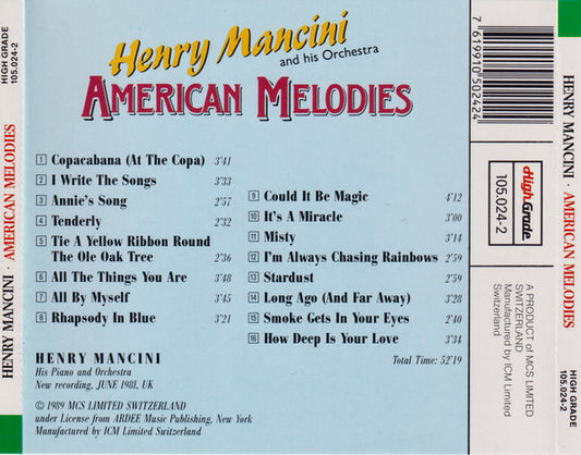 Henry Mancini And His Orchestra : American Melodies (CD, Comp)