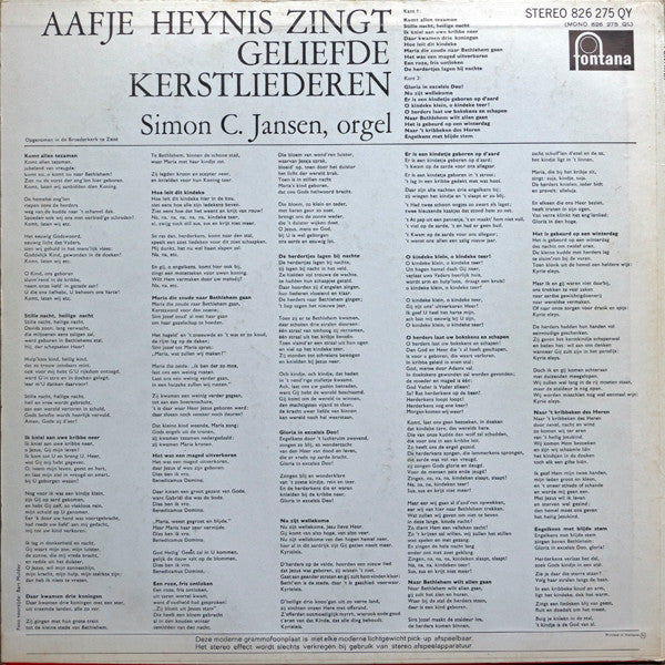 Aafje Heynis, Simon C. Jansen : Zingt Geliefde Kerstliederen (LP, RE)