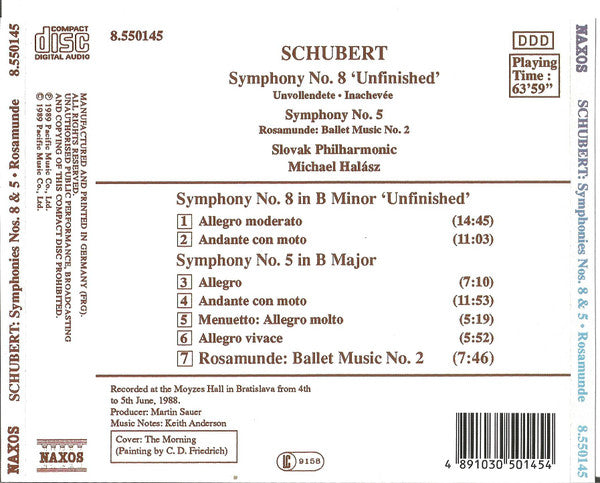 Franz Schubert - Slovak Philharmonic Orchestra, Michael Halász : Symphony No. 8, Symphony No. 5, Roasmunde (CD, Album)