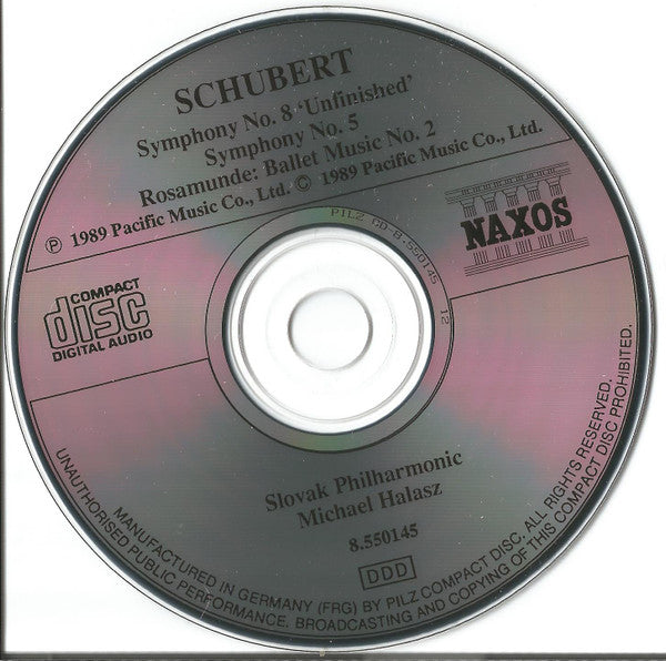 Franz Schubert - Slovak Philharmonic Orchestra, Michael Halász : Symphony No. 8, Symphony No. 5, Roasmunde (CD, Album)