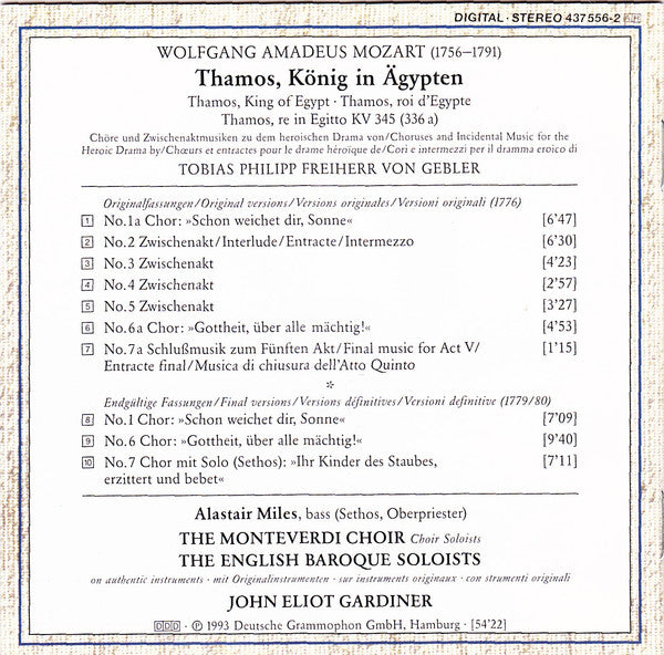 Wolfgang Amadeus Mozart / Alastair Miles, The Monteverdi Choir, The English Baroque Soloists, John Eliot Gardiner : Thamos, König In Ägypten (CD, Album)