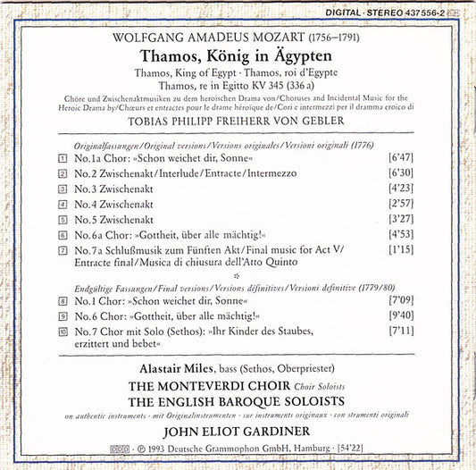 Wolfgang Amadeus Mozart / Alastair Miles, The Monteverdi Choir, The English Baroque Soloists, John Eliot Gardiner : Thamos, König In Ägypten (CD, Album)