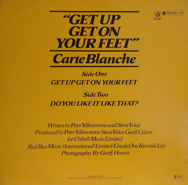 Carte Blanche (8) : Get Up Get On Your Feet (12", Single)