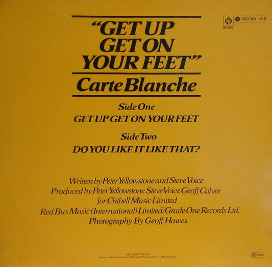 Carte Blanche (8) : Get Up Get On Your Feet (12", Single)